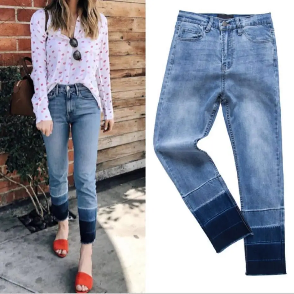 patchwork detachable high waist jeans