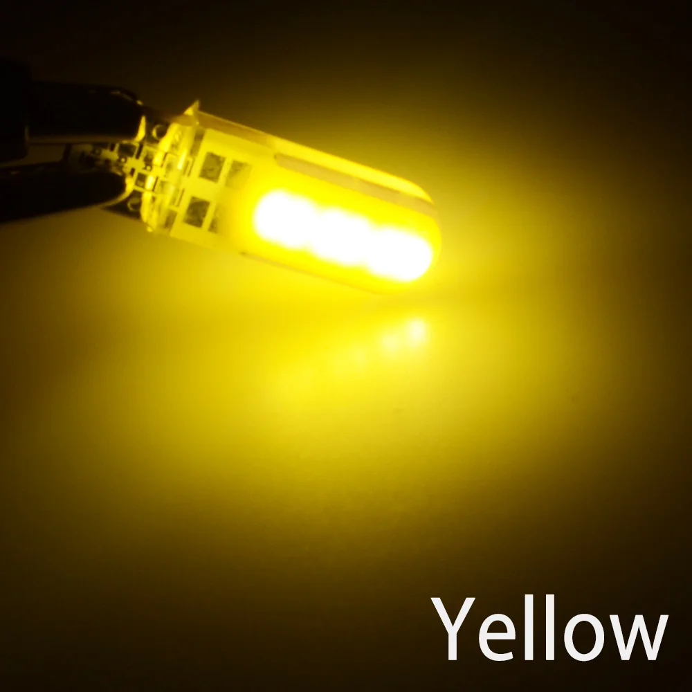 T10 W5W белый Автомобильный светодиодный интерьерный силиконовый Водонепроницаемый Cob габаритный фонарь DC 12 В 194 501 Клин для лампы парковочный купольный светильник Авто Стайлинг - Испускаемый цвет: Цвет: желтый