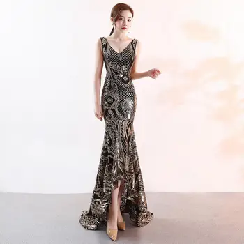 

2019 Sequin Mermaid Long Evening Dresses Sexy V-neck prom gowns Formal Party dress vestido de festa Elegant Lace robe longue