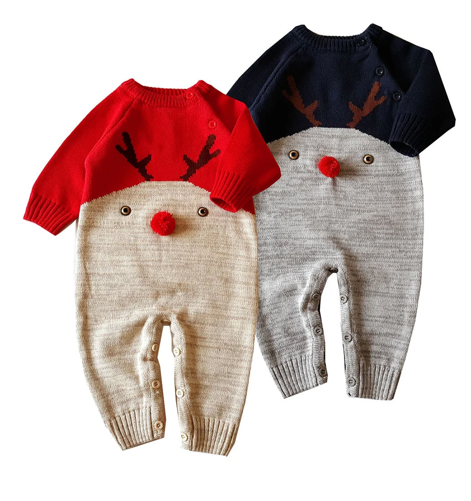 Одежда для новорожденных, Детский комбинезон с длинными рукавами для детей от 0 до 24 месяцев, Детский свитер, комбинезон, Рождественский милый зимний комбинезон с оленем для маленьких мальчиков и девочек
