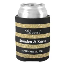 Особые даты черный и золотой блеск в полоску свадьба может охладитель свадебные подарки душ пиво кулер держатель пользовательское имя и даты