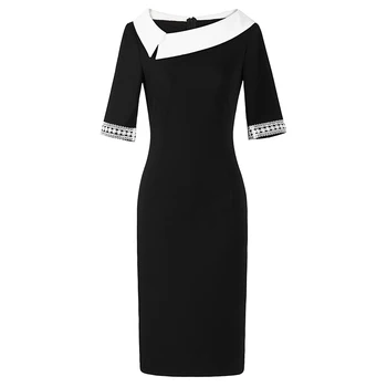 

2019 New Women Solid Dress Fashion Turn-Down Collar Sheath Short Sleeve OL Dresses J0612