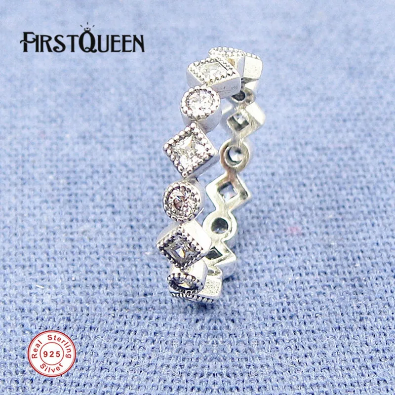 

FirstQueen Bijoux 925 Silver Round Sqaure Eternity Ring with Clear Cz Rings For Woman aneis feminino Fine Jewellery Dropshipping