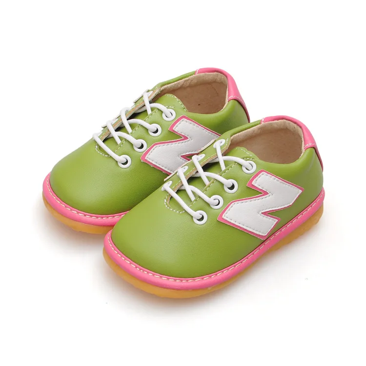 Green Baby Boy Girl Squeaky Shoes Nonslip Toddler Sneaker Shoes Leather