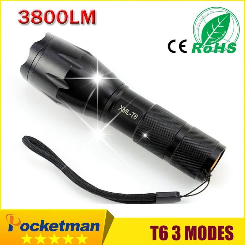 

XM-L T6 3800 Lumens LED Flashlight 5-Mode LED Torch E17 Zoomable Waterproof Flashlight by 1*18650 or 3*AAA 100% Authentic