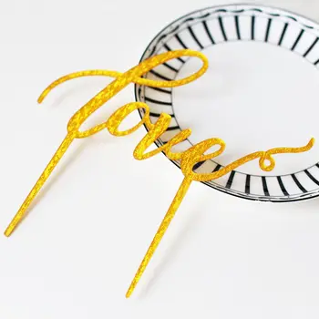 

Love Wooden Wedding Cake Topper Acrlic Letters Wedding decoration Color Anniversary Cake Topper with free shipping