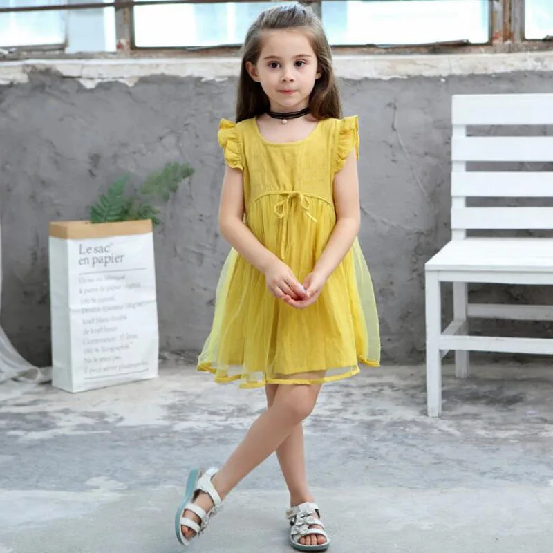 

MERI AMMI Children Girl Clothing Short Sleeve Mesh Bowknot Dress Floral Summer Lace Flower Dress For 2-9 Year Girl