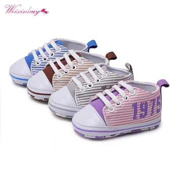

Spring/Autumn Canvas First Walkers Soft Baby Shoes Fashion Strip Soft Handmade Baby Shoes First Walker Sneakers For 0-18M