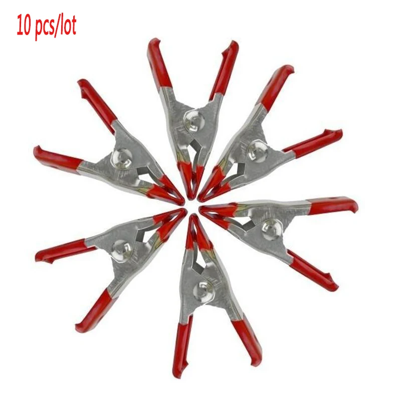 

10pcs/lot 4" Mini Metal Heavy Duty Spring Clamps Crocodile Clip Red Plastic Tips Tool Clips Grip Holder