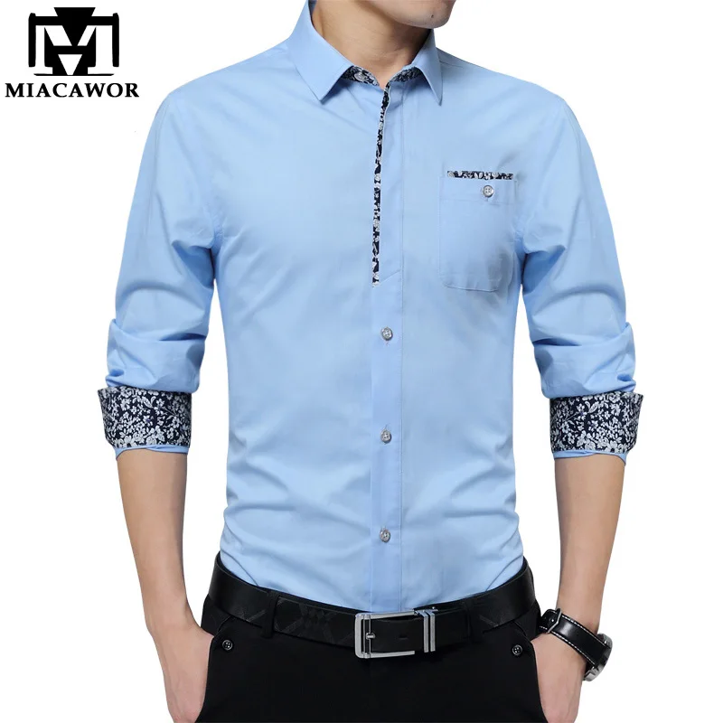 

MIACAWOR Fashion New Men Shirts Plus Size 5XL Printing Sleeve Casual Male shirts Slim Fit Long-Sleeve Camisa Masculina MC302