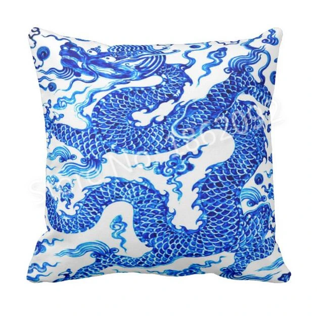 

Traditional Chinese Dragon Cushion Cover Blue White Porcelain Series Chinese Dragon Vintage Illustration Art Throw Pillow Case