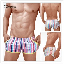 Бренд Taustiem, мужские спортивные штаны, мужские сексуальные полосатые домашние шорты, мужские шорты для фитнеса, мужские повседневные шорты