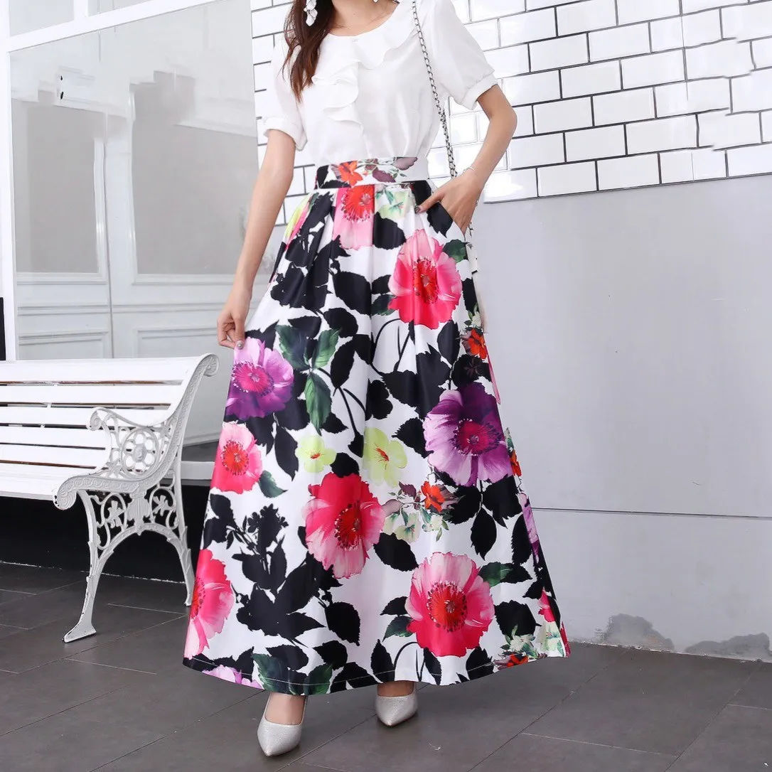 Мода Женская высокая уличная размера плюс вечерние макси юбки летние винтажные трапециевидные юбки с высокой талией юбка с принтом