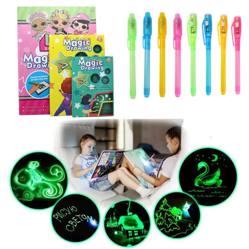 

1PC A5 LED Luminous Drawing Board Graffiti Doodle Drawing Tablet Magic Draw With Light-Fun Fluorescent Pen Educational Toy