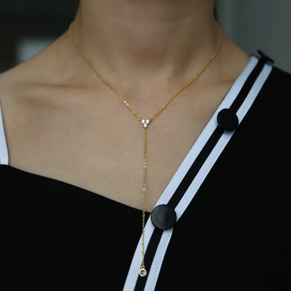 Простое длинное ожерелье Лариат с цепочкой 925 пробы Серебряное треугольное круглое cz очаровательное y-образное минимальное изящное женское модное ювелирное изделие