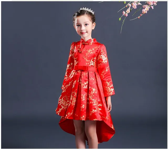 Chinese Style Birthday Dress Long Sleeve Cheongsam Dress For Girls AD ...