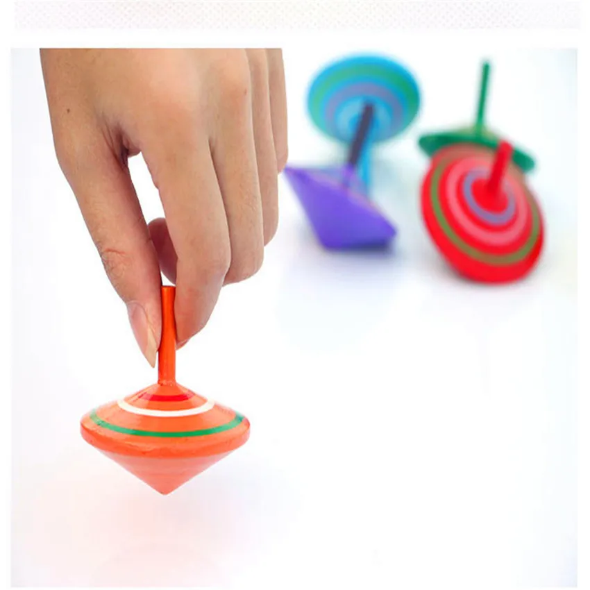 3Pcs Child Classic font b Toy b font Rotating Multicolour Wooden Spinning Top Gyroscope font b