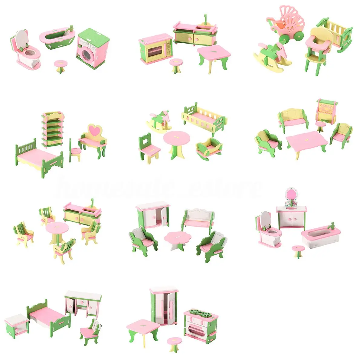

FBIL-49Pcs 11 Sets Baby Wooden Furniture Dolls House Miniature Child Play Toys Gifts