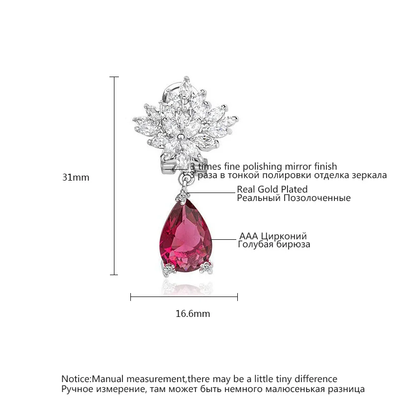 Luoteemi Мода элегантный кубического циркония Романтический Висячие серьги для Для женщин Роскошные Свадебные Цветок Серьги изделия девушке подарок