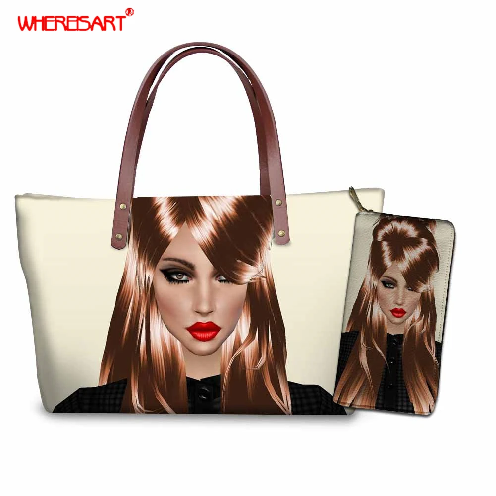 

WHEREISART Fashion Hairstyle Printing Handbags for Women Girl Customize Image Shoulder Bag Ladies Femme Summer Beach Bag 2019