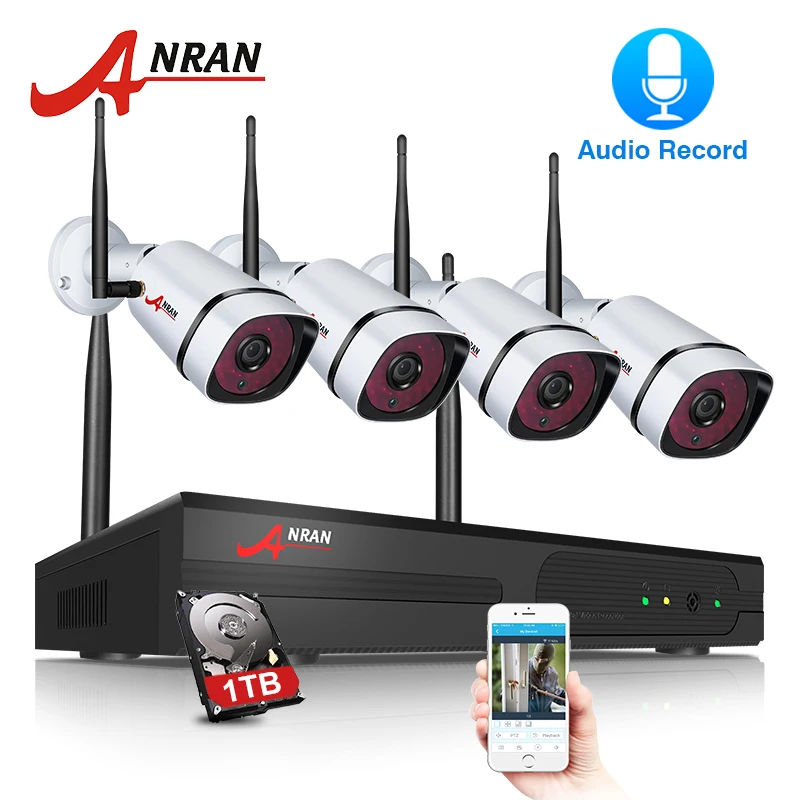 

ANRAN 1080P 4 Channel DVR Wireless Security Camera System Motion Dection & Email Alert 2MP HD Outdoor WiFi CCTV Camera System