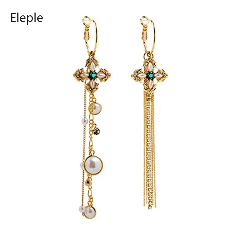 

Eleple Noble Multilayer Pearl Cross Asymmetric Long Ear rings for Women Fashion Party Jewelry C8034