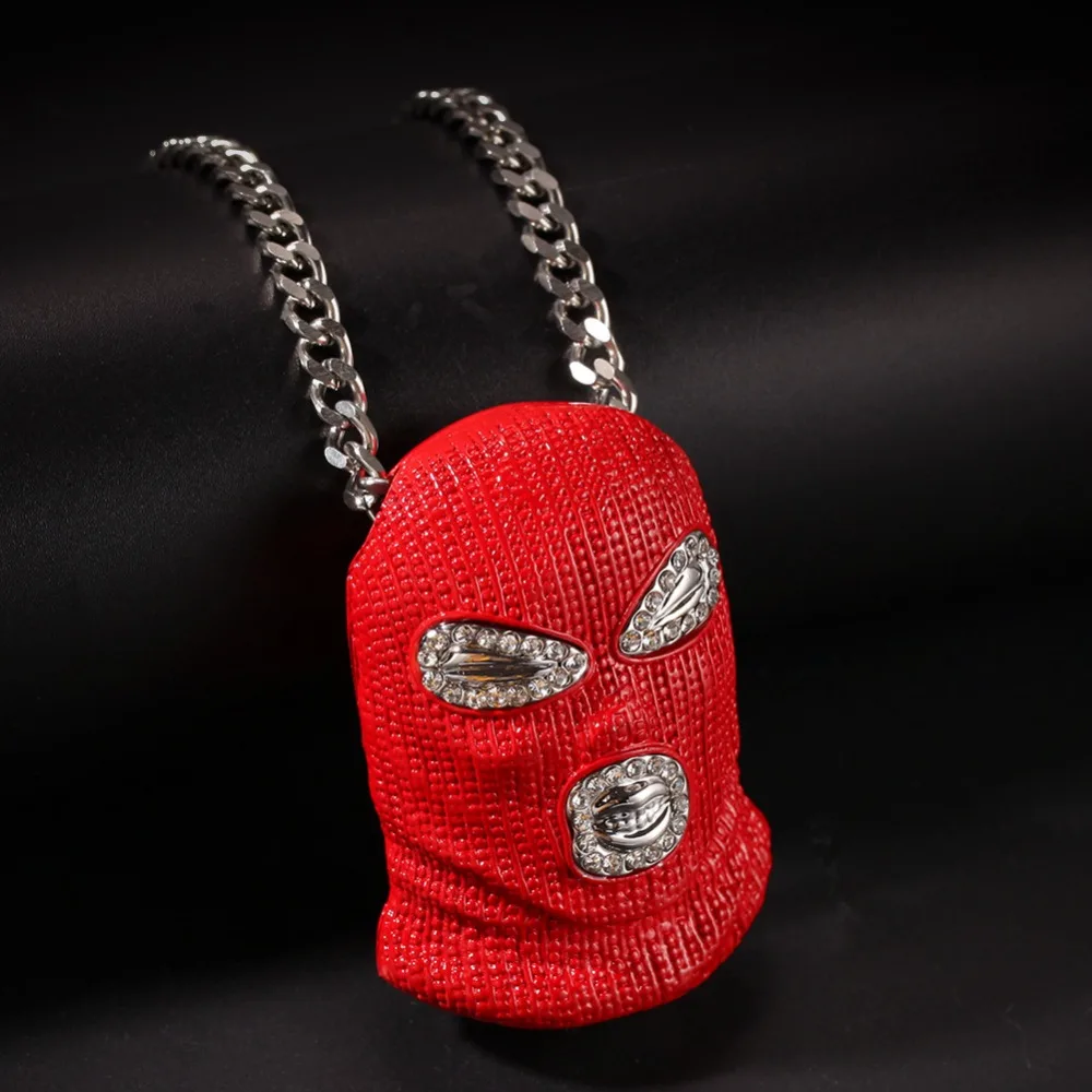 

Hip Hop Red Color CSGO CS GO GoonSki Mask Pendants Necklace for Men Rapper Jewelry with 5mm 28inch Stainless Steel Cuban Chain
