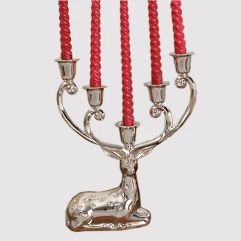 

Elegant Christmas Theme Reindeer Design Shiny Silver Gold Metal Alloy Candle Holder with Five Cups