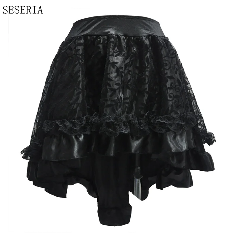 SESERIA Women's Steampunk Gothic Vintage Skirt Black Asymmetrical Skirt ...