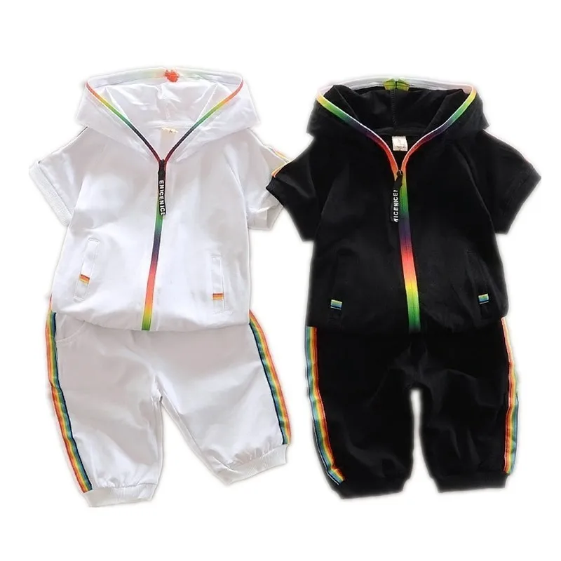 

Children Summer Cotton Garment Baby Boys Girls Candy-colored Zipper Hoodies Short 2 Pcs/Set Kids Short Sleeve Twinsets Tracksuit