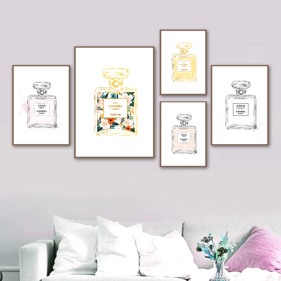 

Watercolor Paris Perfume Wall Art Canvas Painting Nordic Posters And Prints Wall Pictures For Living Room Pop Art Decor