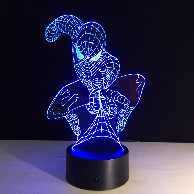 Spiderman shape Night Light 3D Stereo Vision Lamp Acrylic 7 Colors Changing USB Bedroom Bedside