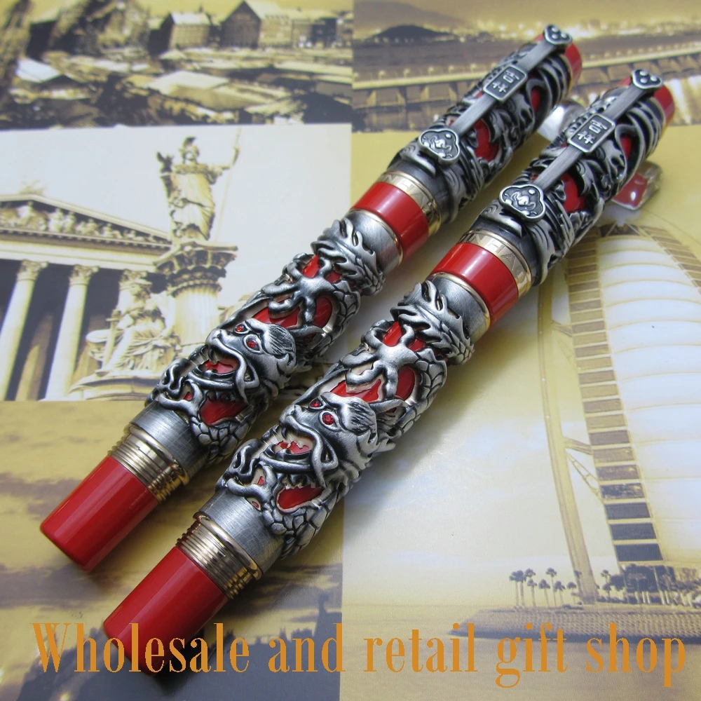 

2pcs pen Jinhao Dragon Phoenix Heavy Gray Red Chinese Classical Luck Clip