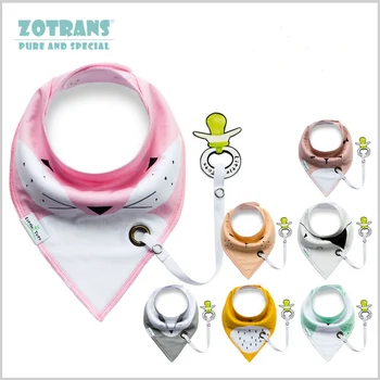 

4Pcs Baby Bibs Soft Triangle Towel Cartoon Baby Saliva Towel Double Cotton Absorb Baby Slobber with Pacifier Chain
