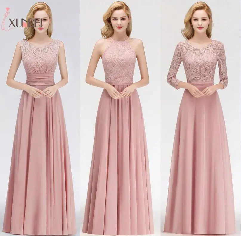 

Robe demoiselle d'honneur A Line Dusty Pink Lace Bridesmaid Dresses Long 2019 Maid of Honor Chiffon Wedding Party Gowns