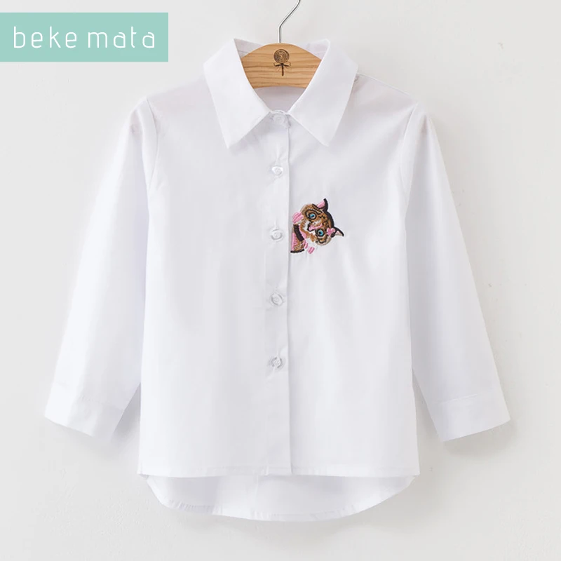 BEKE MATA White School Blouses For Girls Autumn Cartoon Owl Embroidery Kids Girl Shirt Long Sleeve Children's Blouse 3-11Y