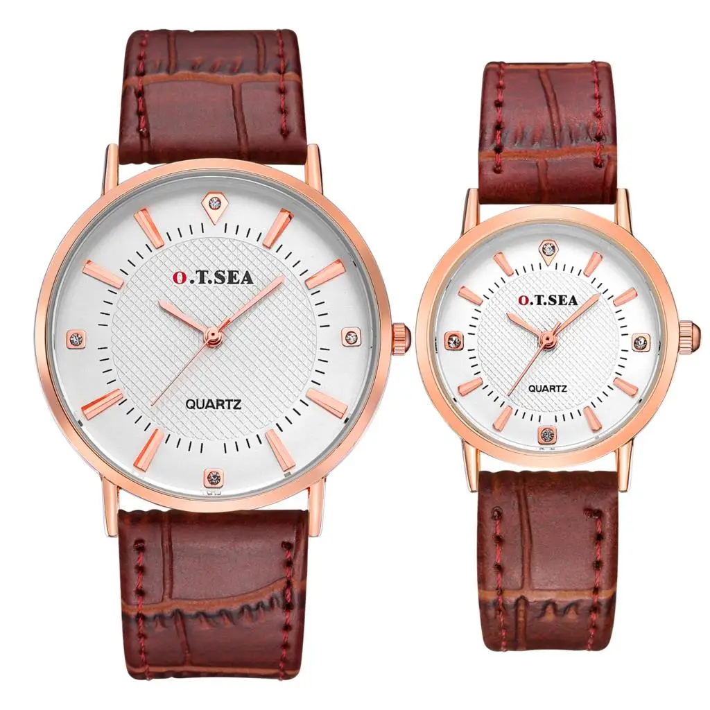 Новинка 2018 года Роскошные O. T. SEA брендовые кожаные часы для мужчин для женщин Мода Кристалл платье кварцевые наручные часы час 6688-6