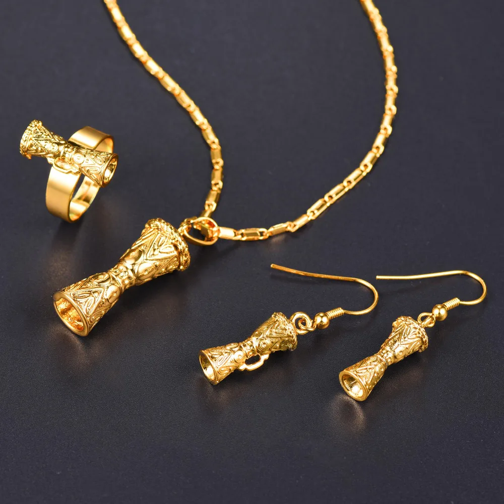 Kundu ожерелье серьги кольцо 3 шт набор для женщин золотой цвет PNG Papua Новая морская бижутерия подарок PER2403
