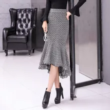 Зимняя плотная теплая Новая Женская шерстяная юбка ретро популярная шикарная плиссированная Геометрическая тонкая женская шерстяная длинная юбка русалки