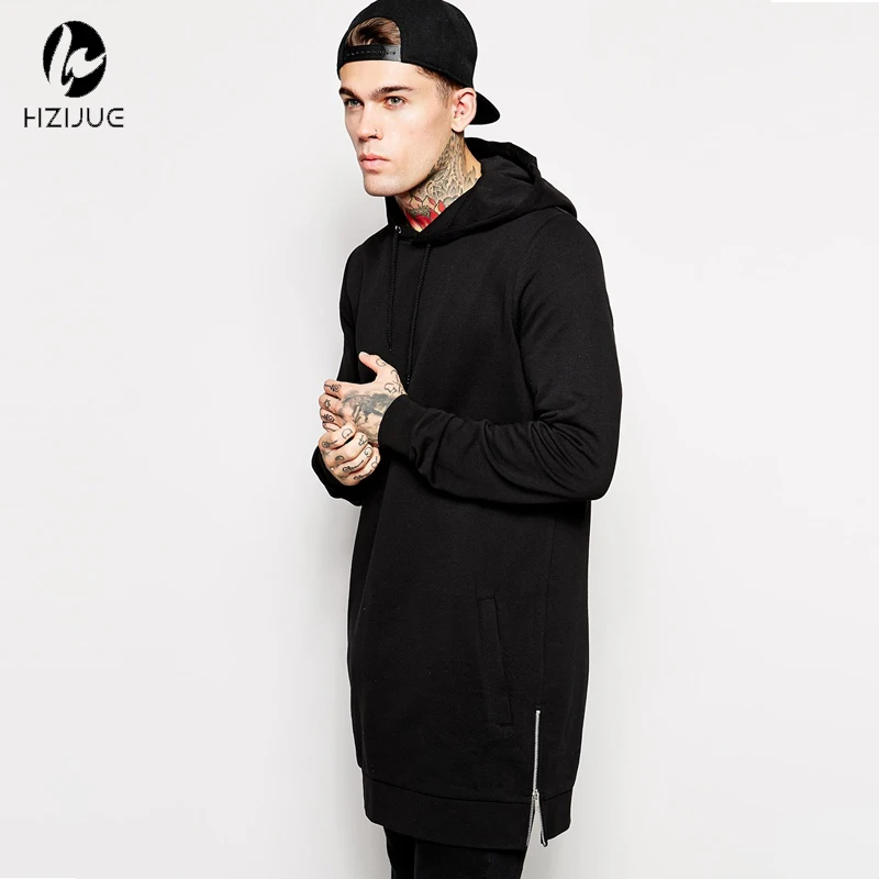 

HZIJUE Fleece hoody Hip Hop long hoodie Streetwear Longline Side Zipper Hoodies Sweatshirts men hoodies sweatshirts