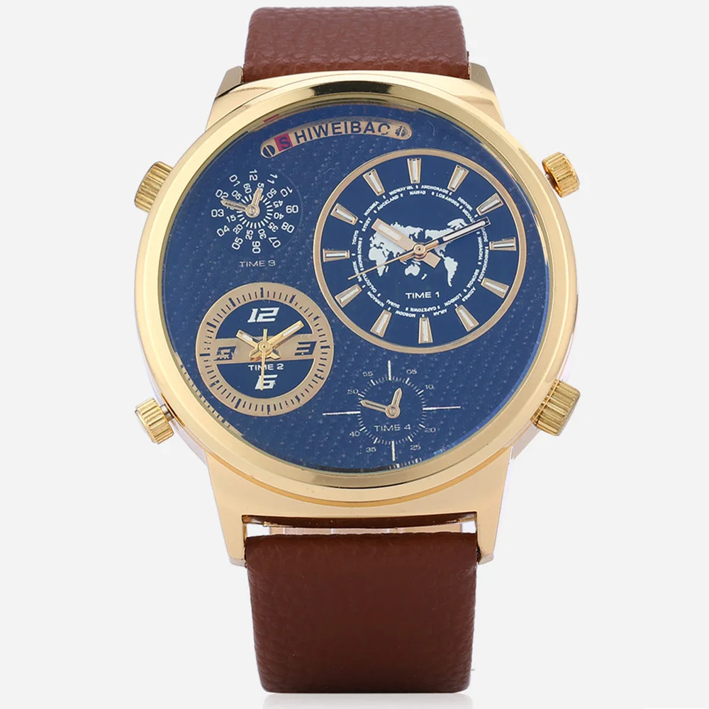 cool big golden case watch for men dual time zones military mens wrist watches quartz sports watches free shipping dz (5)