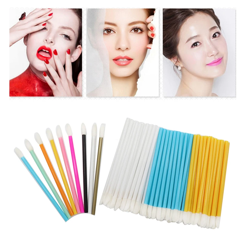 

50Pcs Disposable Lip Brush Set Lipstick Mascara Wands Brushes Cleaning Eyelash Eyebrow Makeup Brushes Kit Applicators Tools