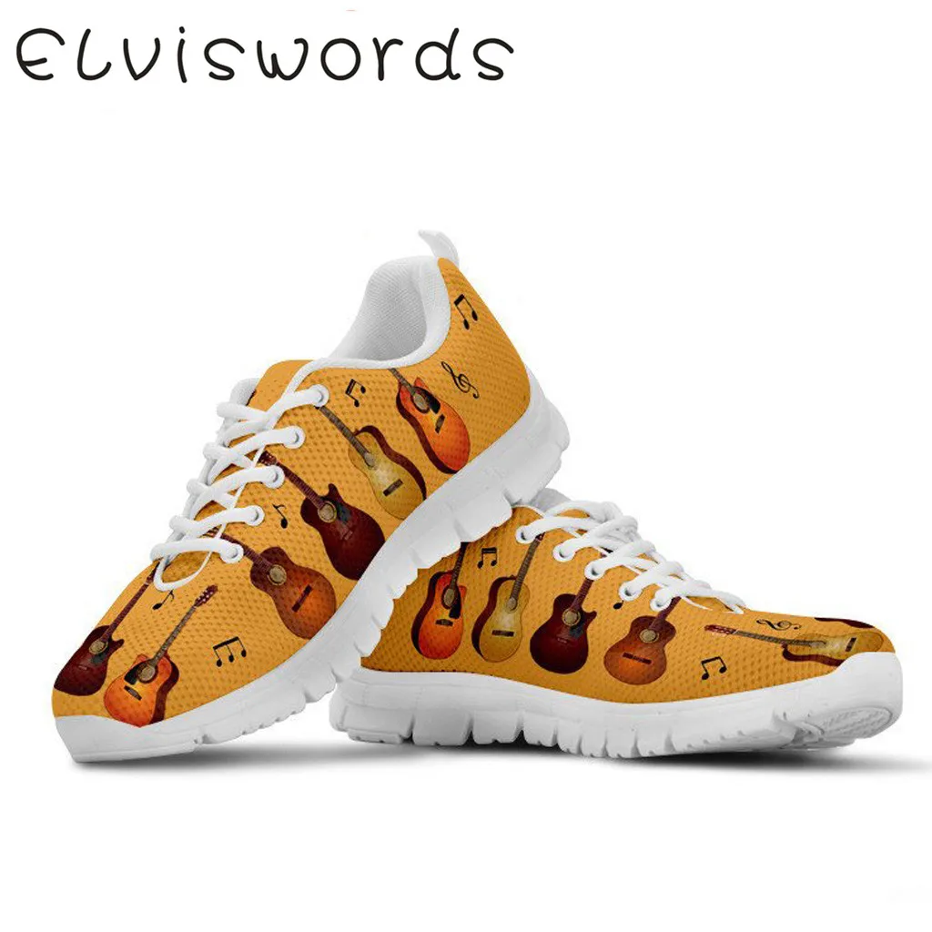 

2019 New Women's Flat Shoes Fashion Lace Sneakers Cute Guitar Print Women's Shoes Casual Korean Flat Shoes Ladies
