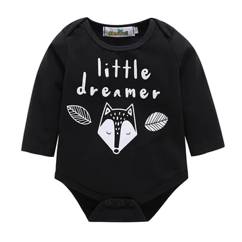 

2pcs Fashion White and Black Fox Print bear Infant Baby Boys girls Bodysuits Cotton long Sleeve O-Neck Clothing Climb clothes