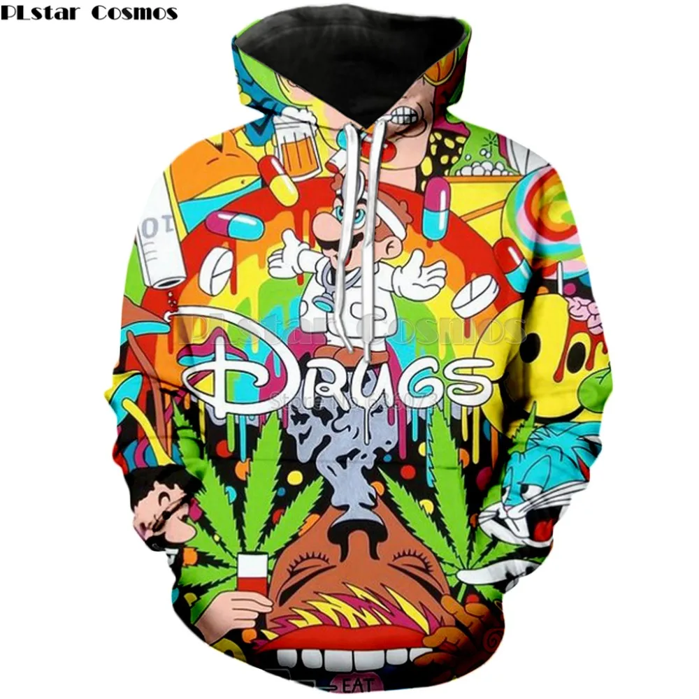 PLstar كوزموس 2019 الخريف جديد الأزياء 3d هوديس الكرتون سوبر ماريو 3D طباعة مقنع البلوز مضحك المخدرات عارضة البلوفرات