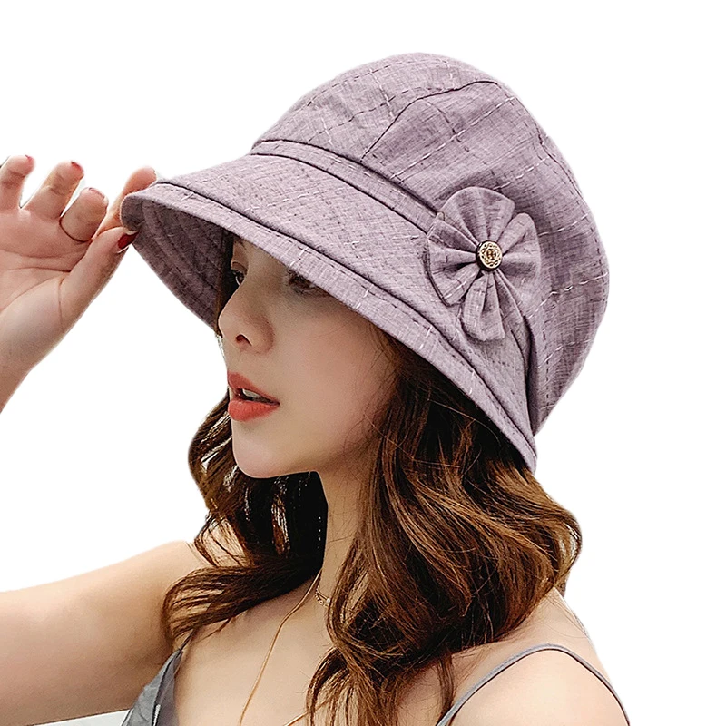 جديد الصيف النساء قبعات للحماية من الشمس القطن القماش قبعة واسعة كبيرة حافة المضادة للأشعة فوق البنفسجية الشاطئ قبعات الفتيات السفر طوي واق...