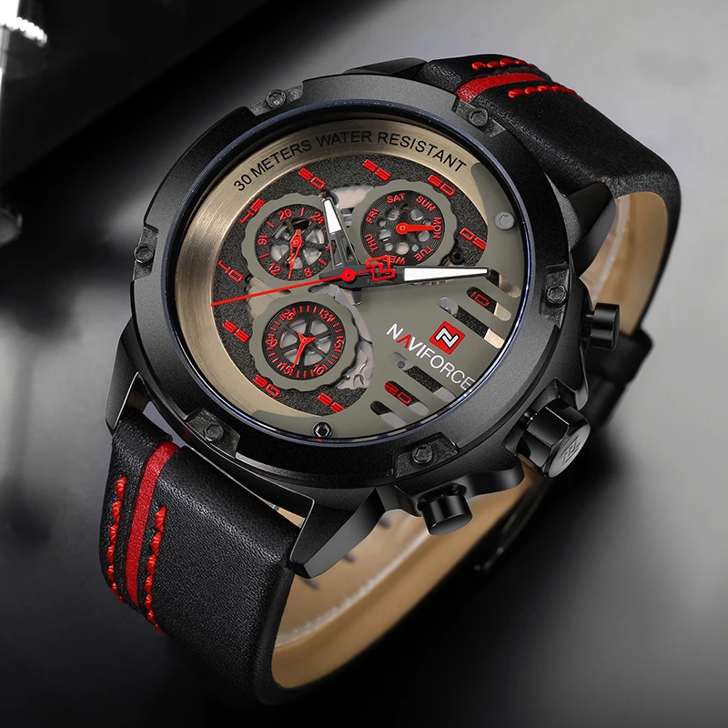 Мужские часы Спорт лучший бренд класса люкс Человек военные армейские часы бизнес пояса из натуральной кожи кварцевые Мужской NAVIFORCE 9110