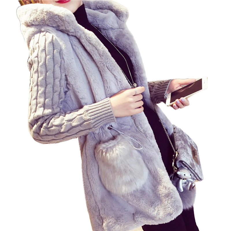 Модная женская зимняя куртка с капюшоном, свободная вязанная плюшевая куртка, зимняя теплая толстая верхняя одежда, пальто для девушек, повседневные пальто с карманами