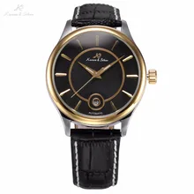 KS Luxury Auto Date Display Relogio Black Gold Leather Strap Clock Automatic Self Wind Mechanical Mens Casual Wristwatch /KS262