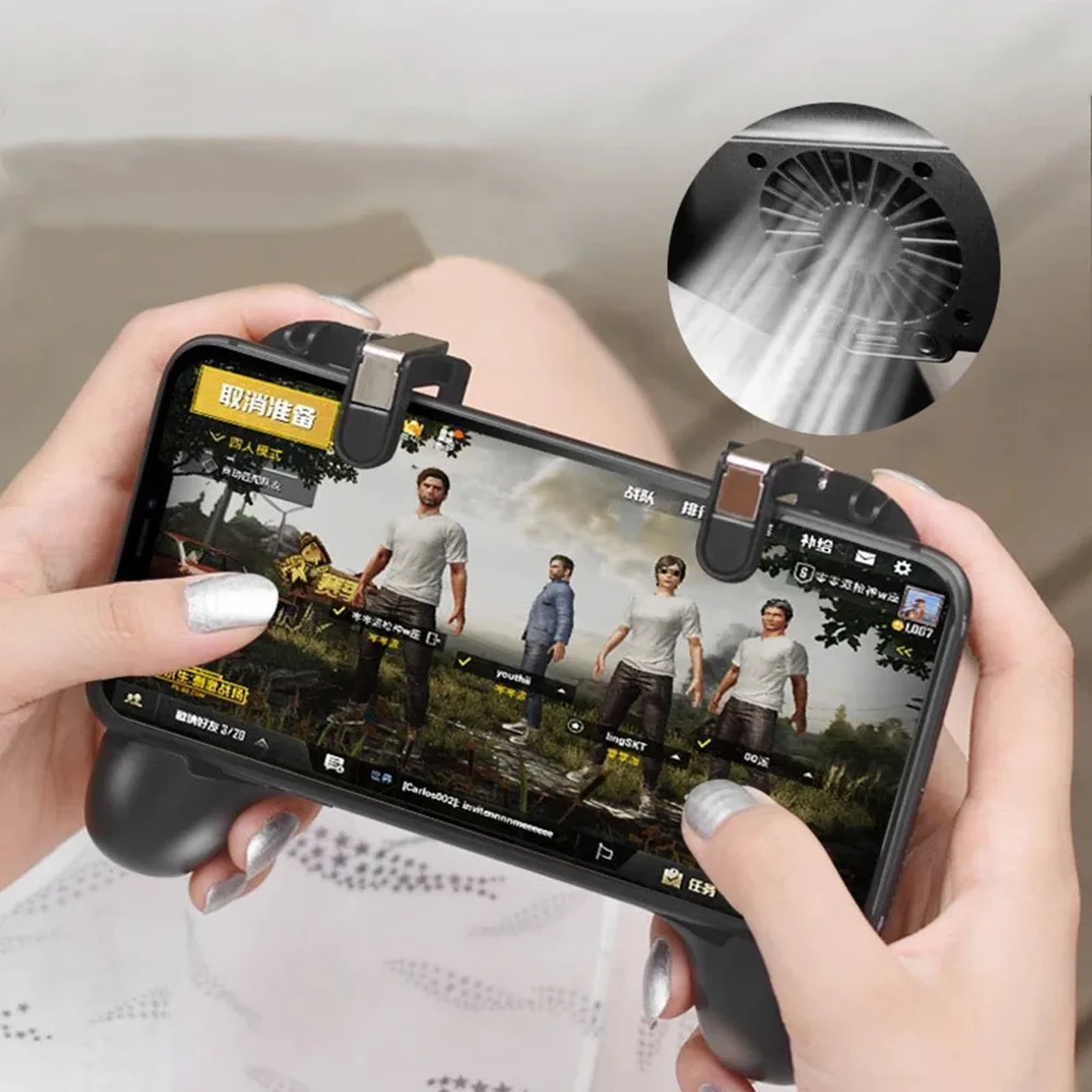 Beste Oplaadbare Mobiele Telefoon Gamepad Cooler Fan Game Grip Joystick trigger Controller l1r1 shooter Fire Knop Doel Sleutel voor PUBG